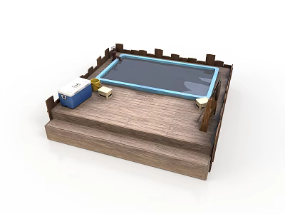 Outdoor Wooden Deck Structure With Rectangular Pool Steps And Storage Box 3d model