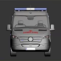 White Ambulance Vehicle With Blue Emergency Lights Red Cross ECG Wave And Yellow Red Stripes