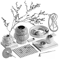 Elegant Decorative Ornament Set With Berry Branch Lamp Apple Tray And Silver Ring