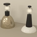 Two Modern Decorative Lamps With Gold Hammered And White Cone Bases And Black Tops