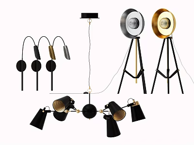 Modern Lighting Combinations With Pendant Lights Floor Lamps And Black Gold Metal Design 3d model