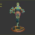 Woman Queen 3D Model With Ornate Gold And Blue Outfit Decorative Headdress And Circular Base