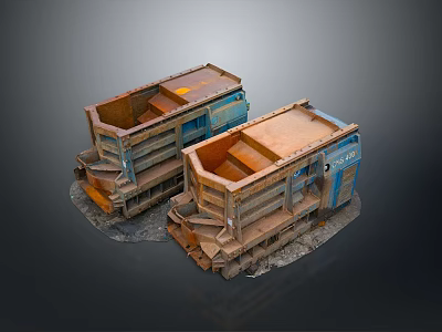Vintage Rusty Dump Truck Models In Blue And Brown Colors On Dark Background 3d model
