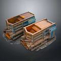 Vintage Rusty Dump Truck Models In Blue And Brown Colors On Dark Background