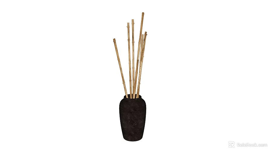 Elegant Black Vase With Tall Bamboo Sticks For Modern Home Decoration 3d model 