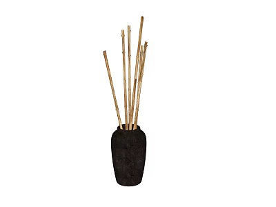 Elegant Black Vase With Tall Bamboo Sticks For Modern Home Decoration 3d model