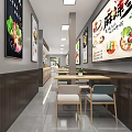 Modern Restaurant Interior With Dining Tables Food Display Cases Bright Lighting And Pizza Posters