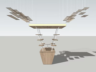 Modern Wooden Display Shelf With Multiple Layers And Hanging Structure Design 3d model