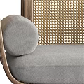 Comfortable Modern Leisure Chair With Wooden Frame Woven Backrest Armrests And Gray Cushion