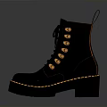 Black Stylish Ankle Boots With Golden Eyelets Yellow Stitching And Label