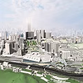 Modern Urban Station in Cityscape with High Rise Buildings and Green Spaces