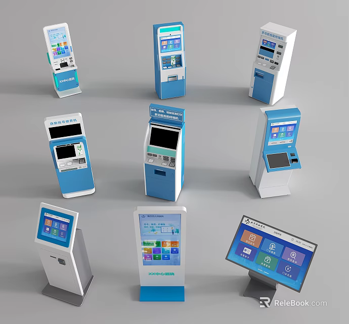 Smart Self Service Machines With Various Touch Screens And Digital Interface Designs 3d model