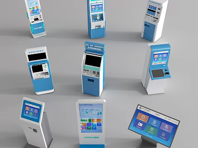 Smart Self Service Machines With Various Touch Screens And Digital Interface Designs 3d model
