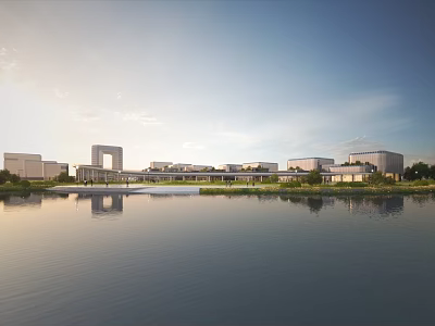 Modern Waterfront Residential Building Complex Featuring Open Water Reflections And Blue Sky 3d model