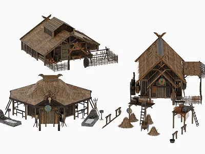 Modern Thatched House 3d model