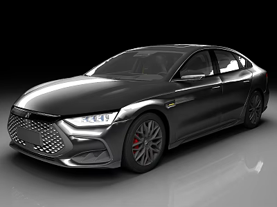 Modern Black Sedan With Streamlined Body Front Grille And Red Brake Calipers 3d model