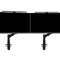 Dual Black Computer Monitors with Adjustable Stands for Office Work Setup
