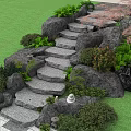 Garden Landscape Design With Stone Steps Rocks And Green Plants On Lawn