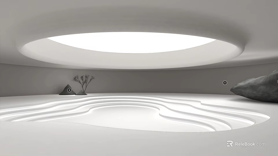 Modern Ceiling Light With Round Design In Minimalist White Room And Wavy Floor Decor 3d model 