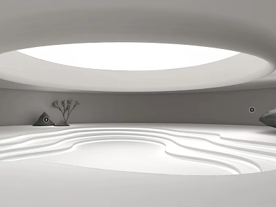 Modern Ceiling Light With Round Design In Minimalist White Room And Wavy Floor Decor 3d model