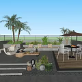 Roof Garden Terrace With Sunset View Palm Trees Fire Pit And Outdoor Furniture