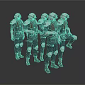 Armed Soldiers In Uniforms With Helmets Knee Pads And Weapons Standing