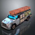 Rusty Silver Truck With Blue Windows Camouflage Sides And Wooden Planks On Top