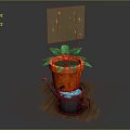 Vibrant Green Leafy Plant in Orange Pot With Black Watering Can Blue Liquid And Sparkles
