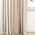 Beige Cream Window Curtains With Light Brown Stripes And Tiebacks Design 3d model
