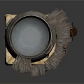 Ancient Bronze Cauldron Setup With Stone Base Wooden Ladder And Stool