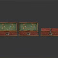 Red Vintage Suitcases Set With Open And Closed Cases And Items Inside