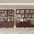 Chinese Traditional Wooden Display Shelves With Antique Vases Porcelain And Decorative Items