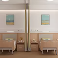 Two Comfortable Hospital Beds In Double Room With Wooden Headboards Nightstands And Seascape Paintings
