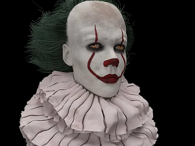 Game Movie Character Clown With White Face Red Makeup Green Hair And Ruffled Collar 3d model