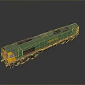 Green Railfreight Freight Train Model With Yellow Front On Dark Reflective Background