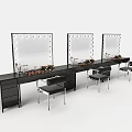 Set of Three Black Vanity Tables With Illuminated Mirrors Makeup Accessories And Chairs