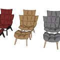 Modern Lounge Chairs With Red Orange Gray Colors Plush Cushions Wooden Legs And Ottoman
