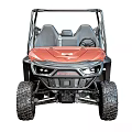 Red And Black Utility Vehicle With Four Seats Large Tires And Cargo Bed