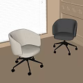 Two Modern Office Chairs Beige And Dark Gray With Curved Backrest On Wheels In Bright Room