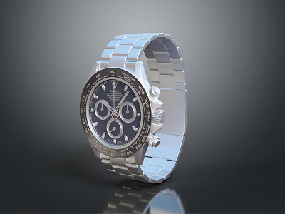 Sophisticated Fashion Accessory Wristwatch With Silver Strap Black Chronograph Dial 3d model
