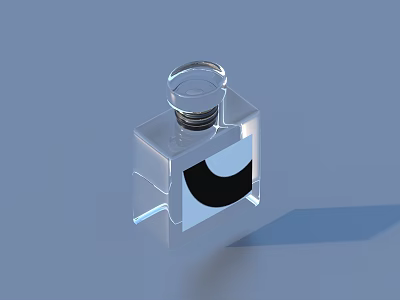 Transparent Square Glass Perfume Bottle With Black Circular Design And Glass Cap 3d model