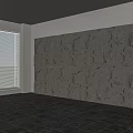 Modern Empty Room With Textured Dark Stone Wall And Wooden Floor