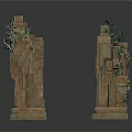 Ancient Stone Pillars Decorative Scene Components With Climbing Vines And Weathered Texture