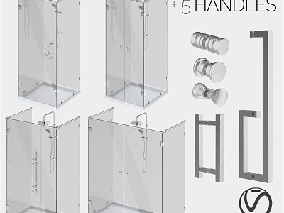 Shower Sauna Enclosure Designs With Glass Doors And 5 Handles Accessories 3d model