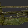 Old Weathered Wooden Fence With Mossy Posts And Grass Covered Base