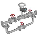 Industrial Pipeline System Featuring Control Valves And Metallic Pipes With Red Handles