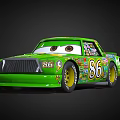 Green Race Car With Number 86 Cartoon Eyes And Decorative Stickers On Body