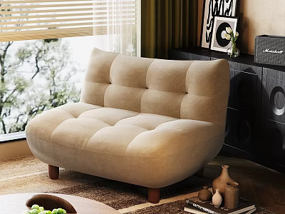 Beige Bean Bag Sofa With Square Cushions And Wooden Legs In Cozy Living Room Setting With Natural Light 3d model