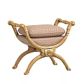 Elegant Golden Sofa Bench With Intricate Carved Frame And Patterned Fabric Cushion