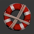 Red Lifebuoy With White Stripes And Cross Tied Ropes For Home Safety Supplies
